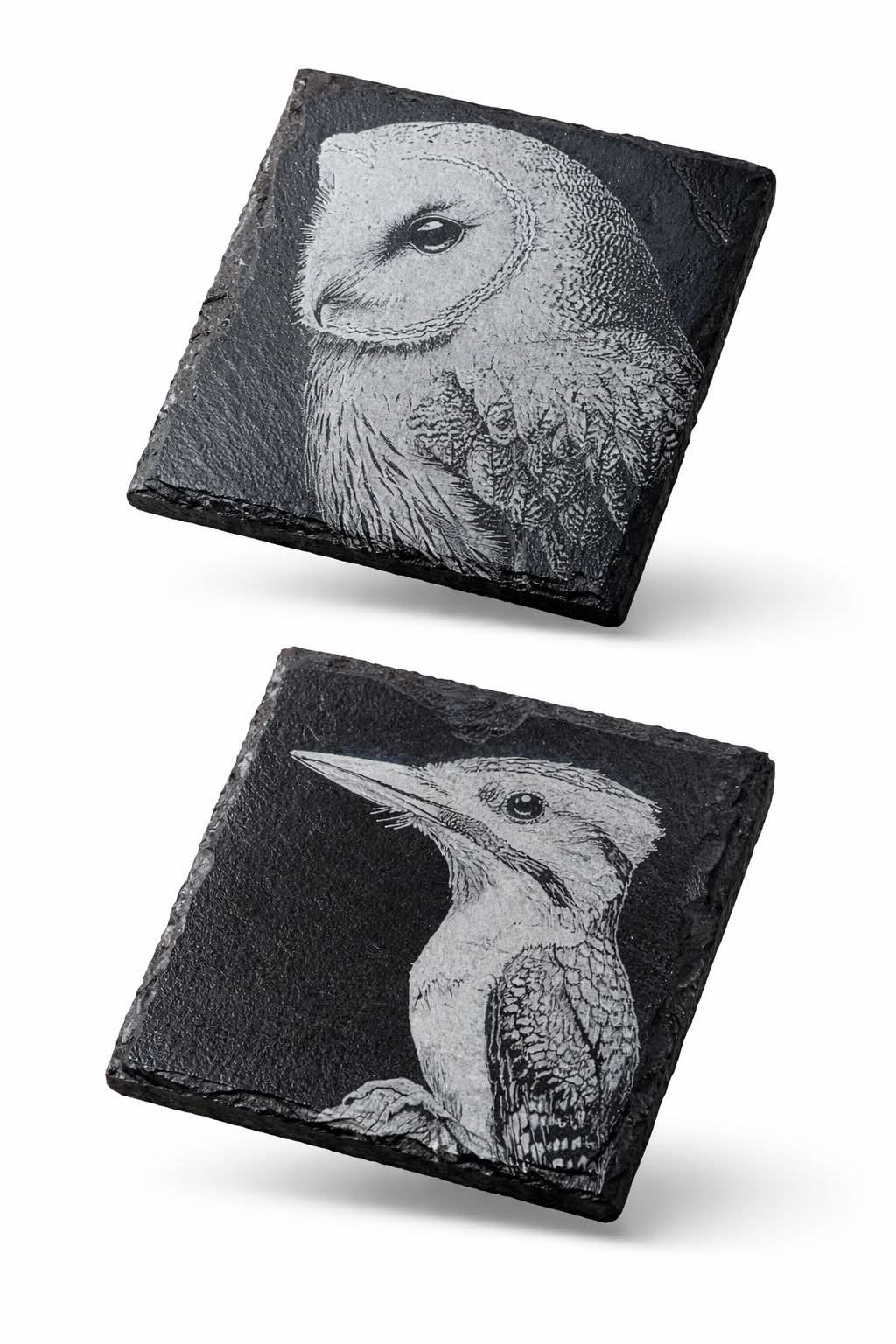 Laser engraved slate coaster with owl design