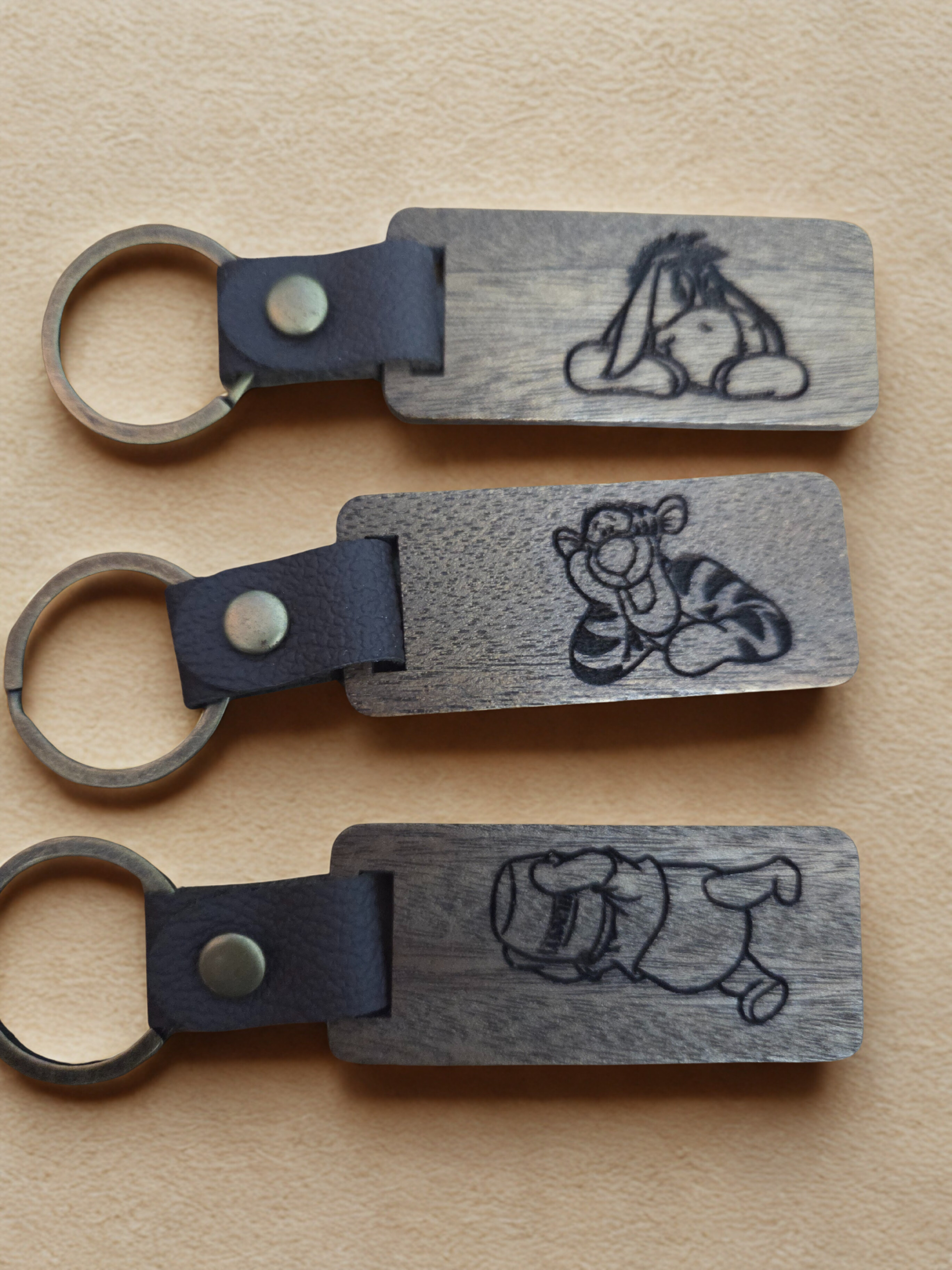 Personalised laser engraved wooden keyrings